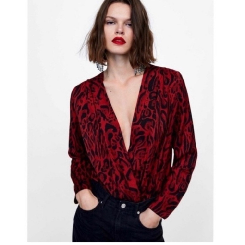 Zara Deep Red Patterned Blouse